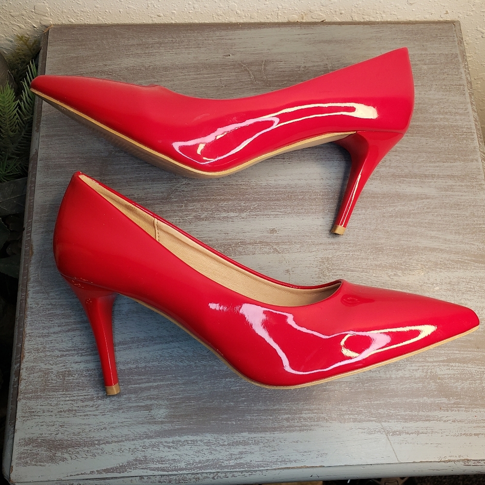 Lamher Red Heels with Pointed Toe and High Gloss Finish size 8